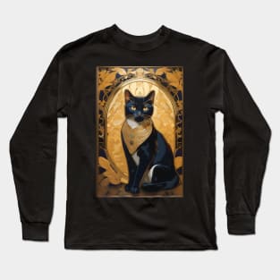 Black Cat and Gold Leaf Long Sleeve T-Shirt